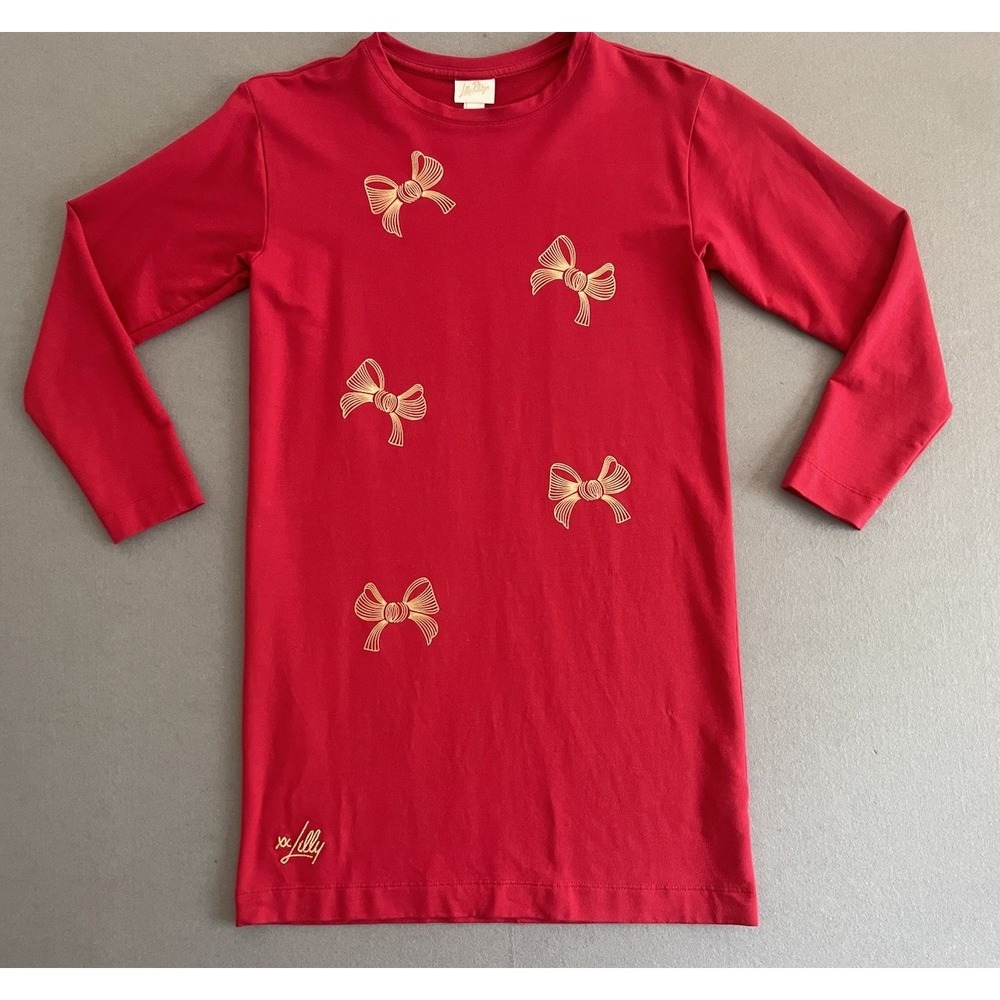 Lilly Pulitzer Girl Dress XL 12/14 Ballad‎ Sweatshirt Red Bow Holiday Christmas